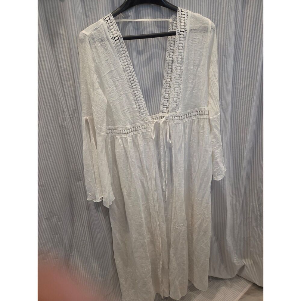Cupshe White Crochet Lace Deep V neck Beach Coverup Dress